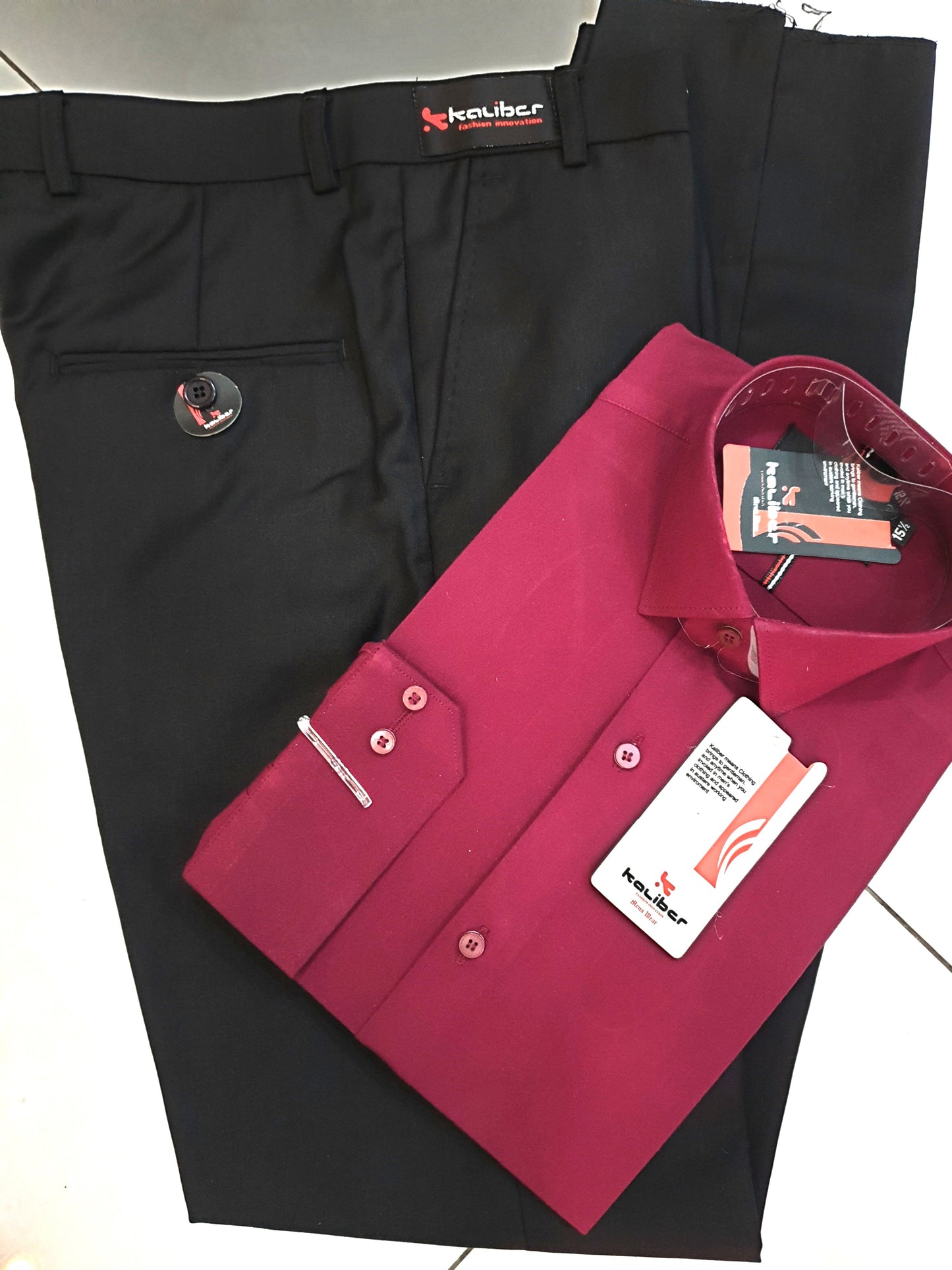 Maroon Shirt, Black Pants